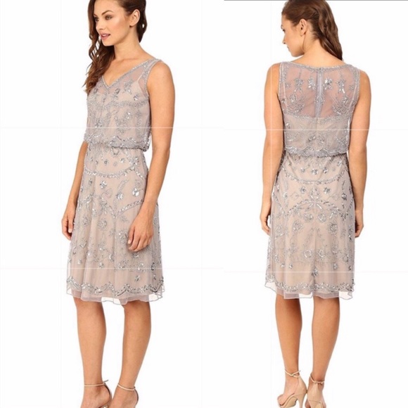 Adrianna Papell beaded sleeveless blouson cocktail dress - Picture 2 of 9